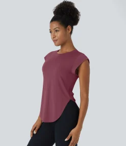 Yoga Tops|Sports Tops<HALARA Round Neck Curved Hem Yoga Sports Top