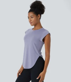 Yoga Tops|Sports Tops<HALARA Round Neck Curved Hem Yoga Sports Top
