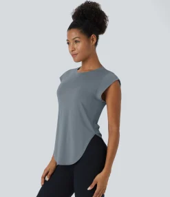 Yoga Tops|Sports Tops<HALARA Round Neck Curved Hem Yoga Sports Top