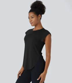 Yoga Tops|Sports Tops<HALARA Round Neck Curved Hem Yoga Sports Top