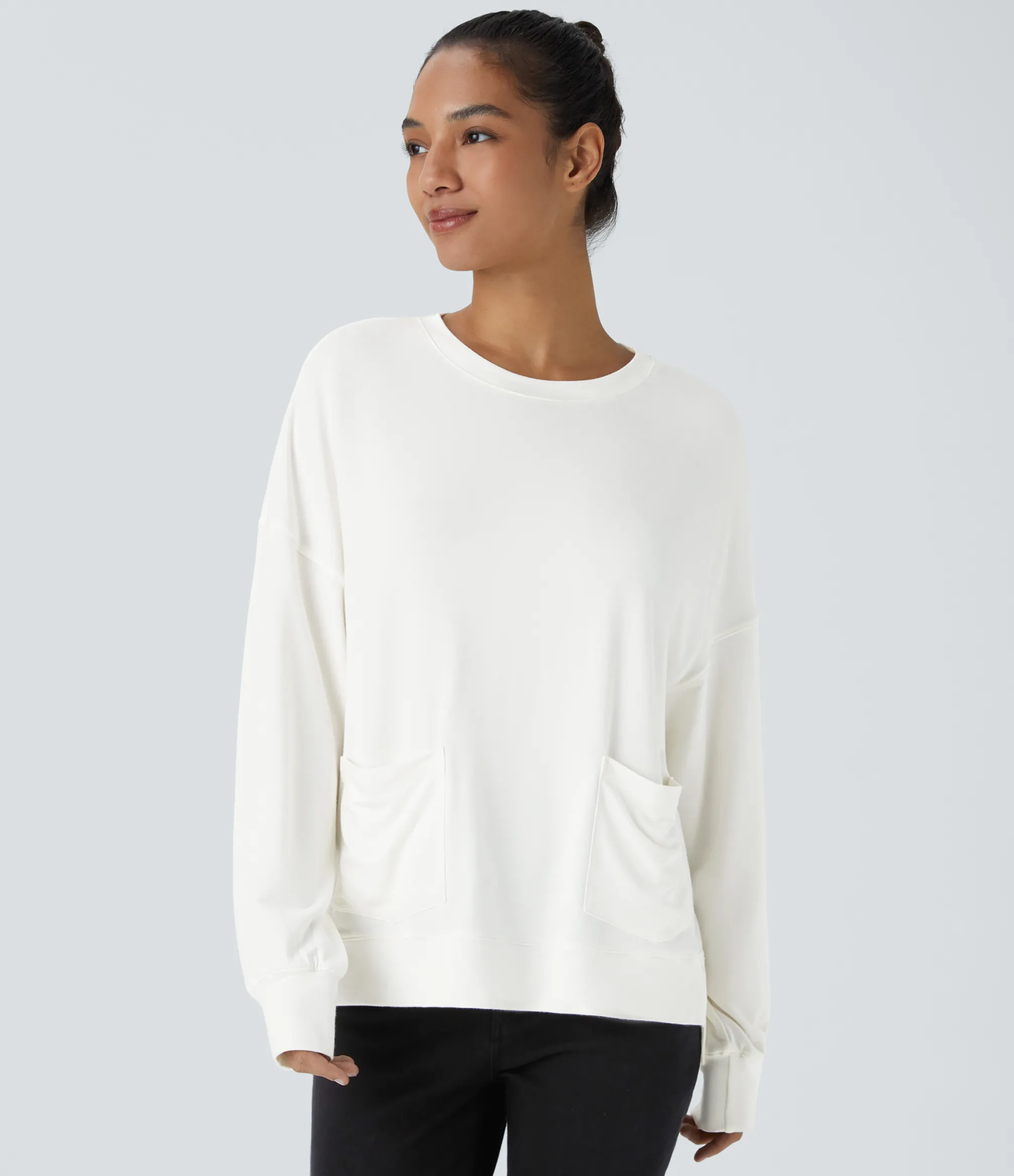 Sweatshirts & Hoodies<HALARA Round Neck Dropped Long Sleeve Pocket High Low Oversize Casual Sweatshirt