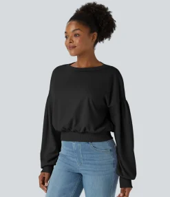 Sweatshirts & Hoodies<HALARA Round Neck Dropped Shoulder Bishop Sleeve Relaxed Casual Sweatshirt