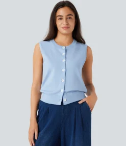 Sweaters|Jackets & Outerwear<HALARA Round Neck Front Casual Sweater Vest