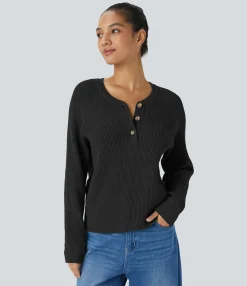 Sweaters<HALARA Round Neck Front Long Sleeve Casual Sweater