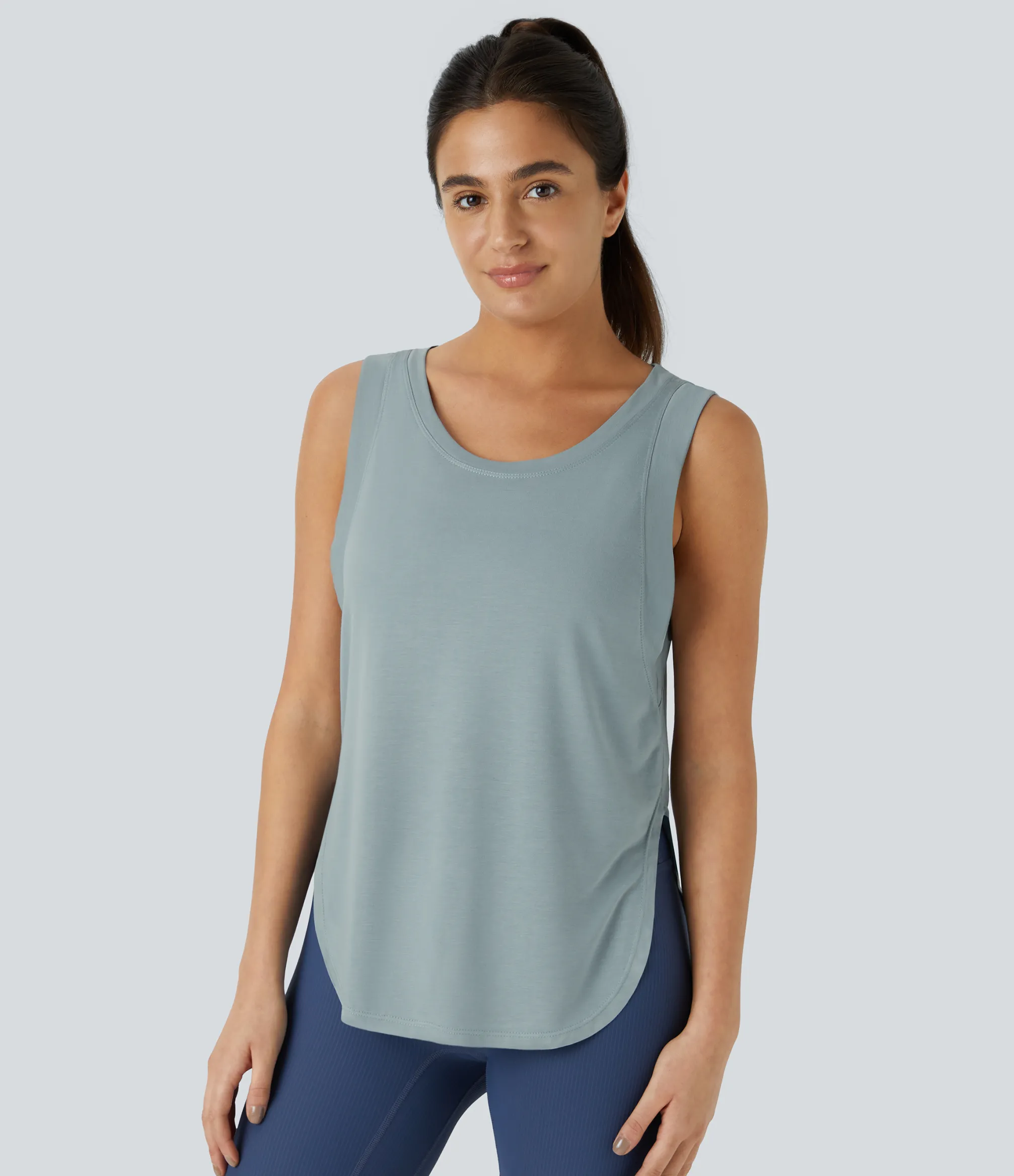 Casual Tops|Tank Tops & Camis<HALARA Round Neck Hem Casual Tank Top