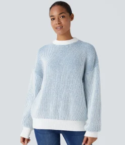 Sweaters<HALARA Round Neck Long Sleeve Color Block Stripe Casual Sweater
