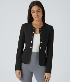 Work Tops|Jackets & Outerwear<HALARA Round Neck Long Sleeve Decorative Slim Work Jacket