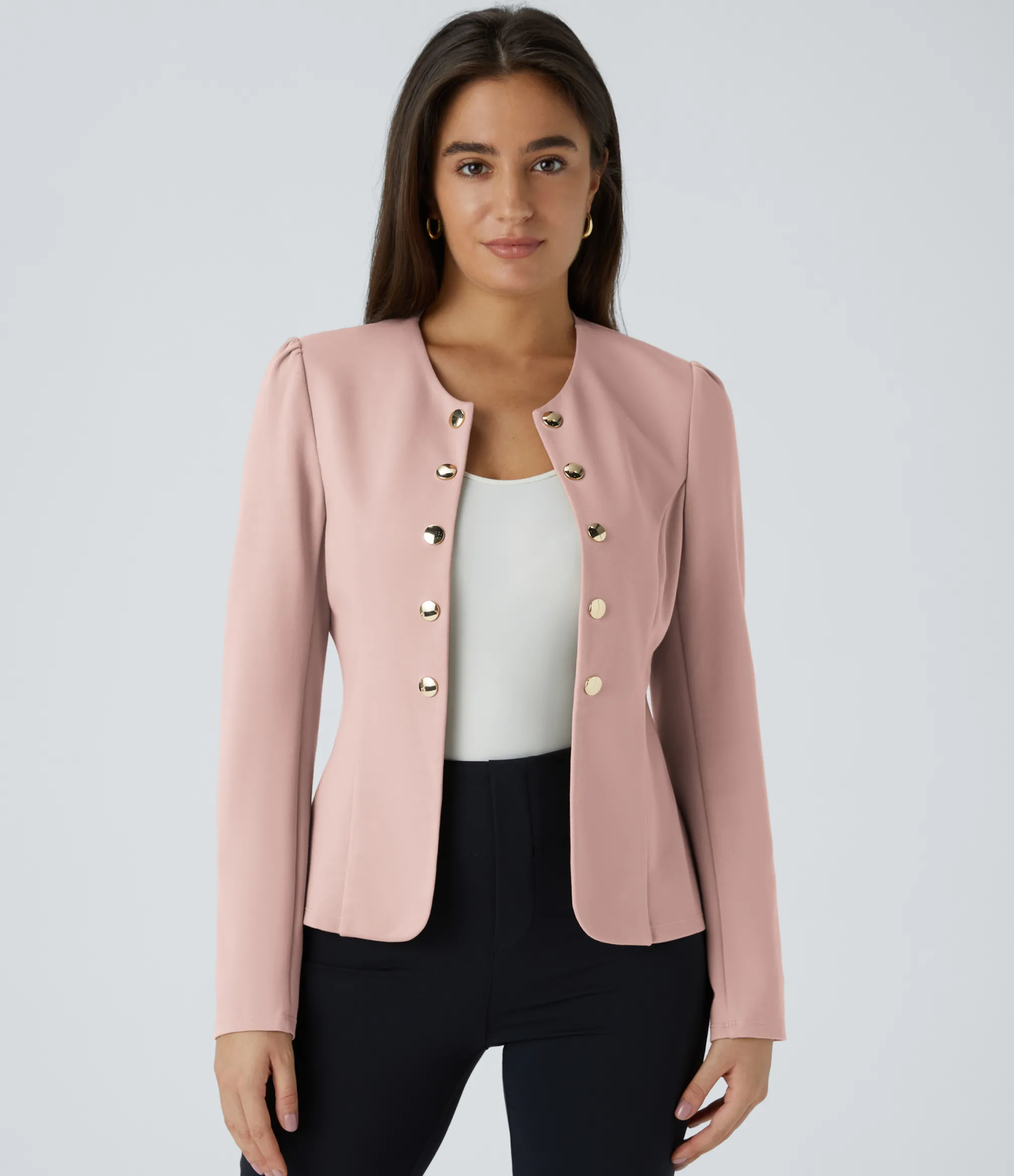 Work Tops|Jackets & Outerwear<HALARA Round Neck Long Sleeve Decorative Slim Work Jacket