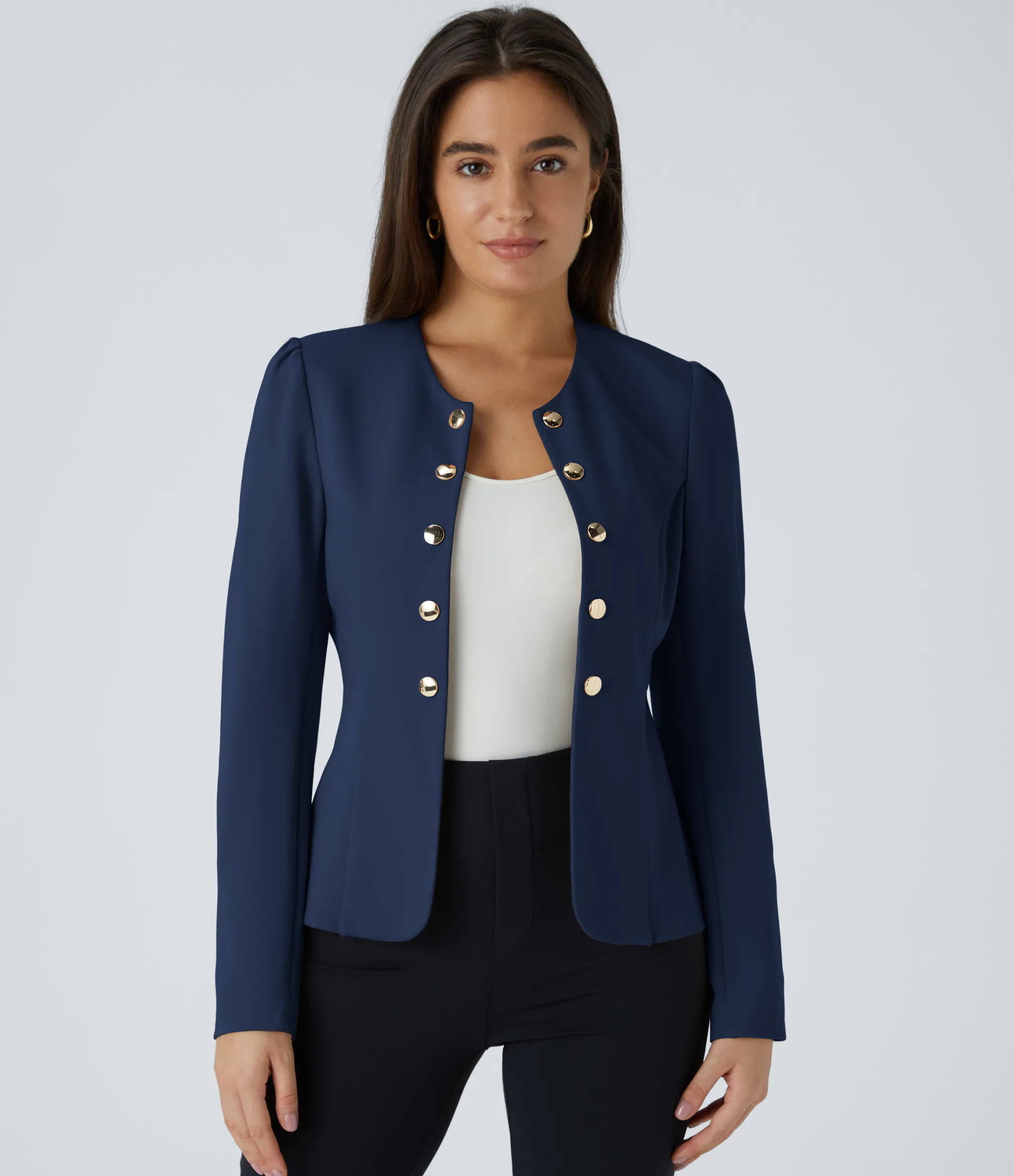 Work Tops|Jackets & Outerwear<HALARA Round Neck Long Sleeve Decorative Slim Work Jacket