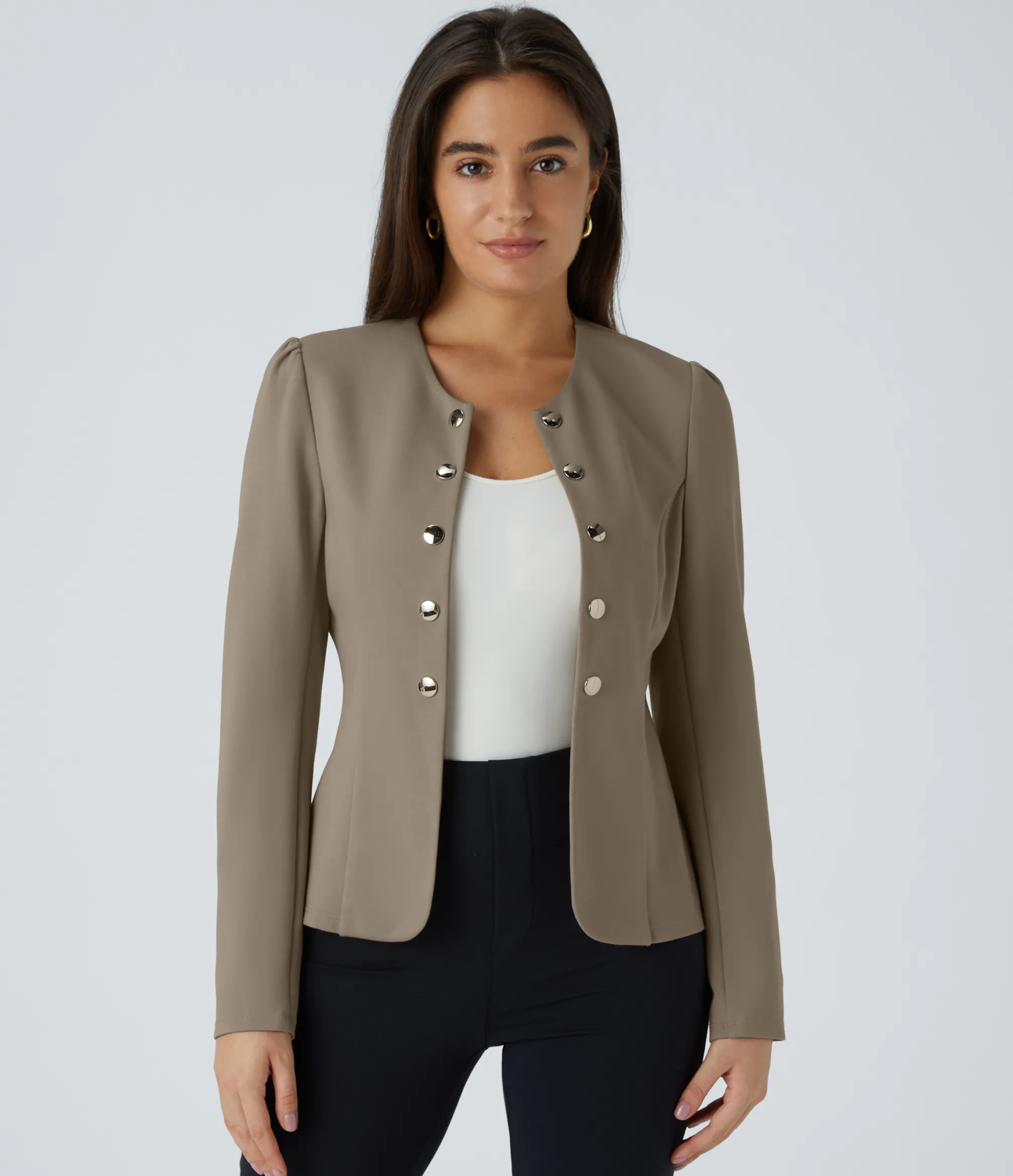 Work Tops|Jackets & Outerwear<HALARA Round Neck Long Sleeve Decorative Slim Work Jacket