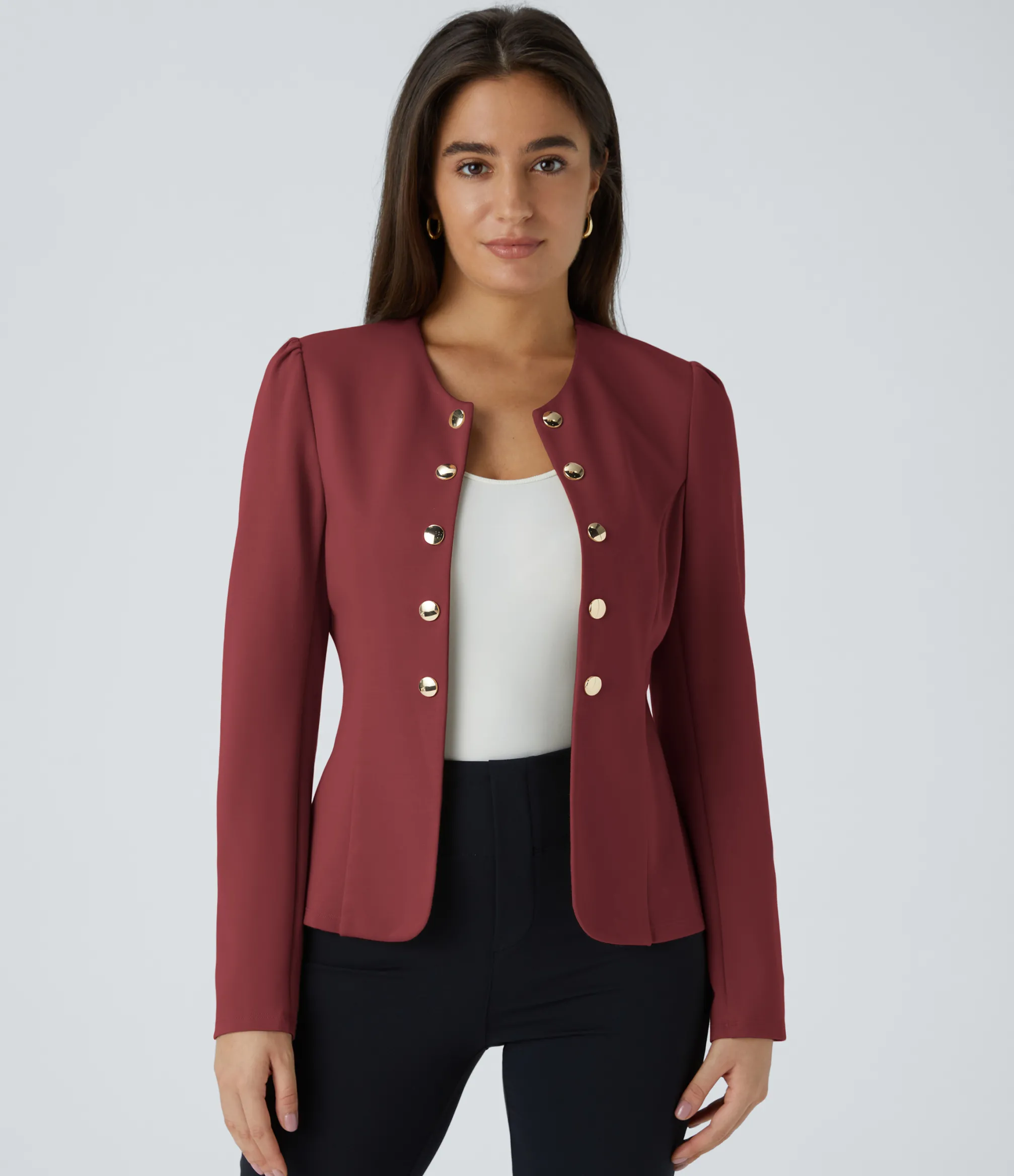 Work Tops|Jackets & Outerwear<HALARA Round Neck Long Sleeve Decorative Slim Work Jacket