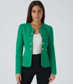 Work Tops|Jackets & Outerwear<HALARA Round Neck Long Sleeve Decorative Slim Work Jacket