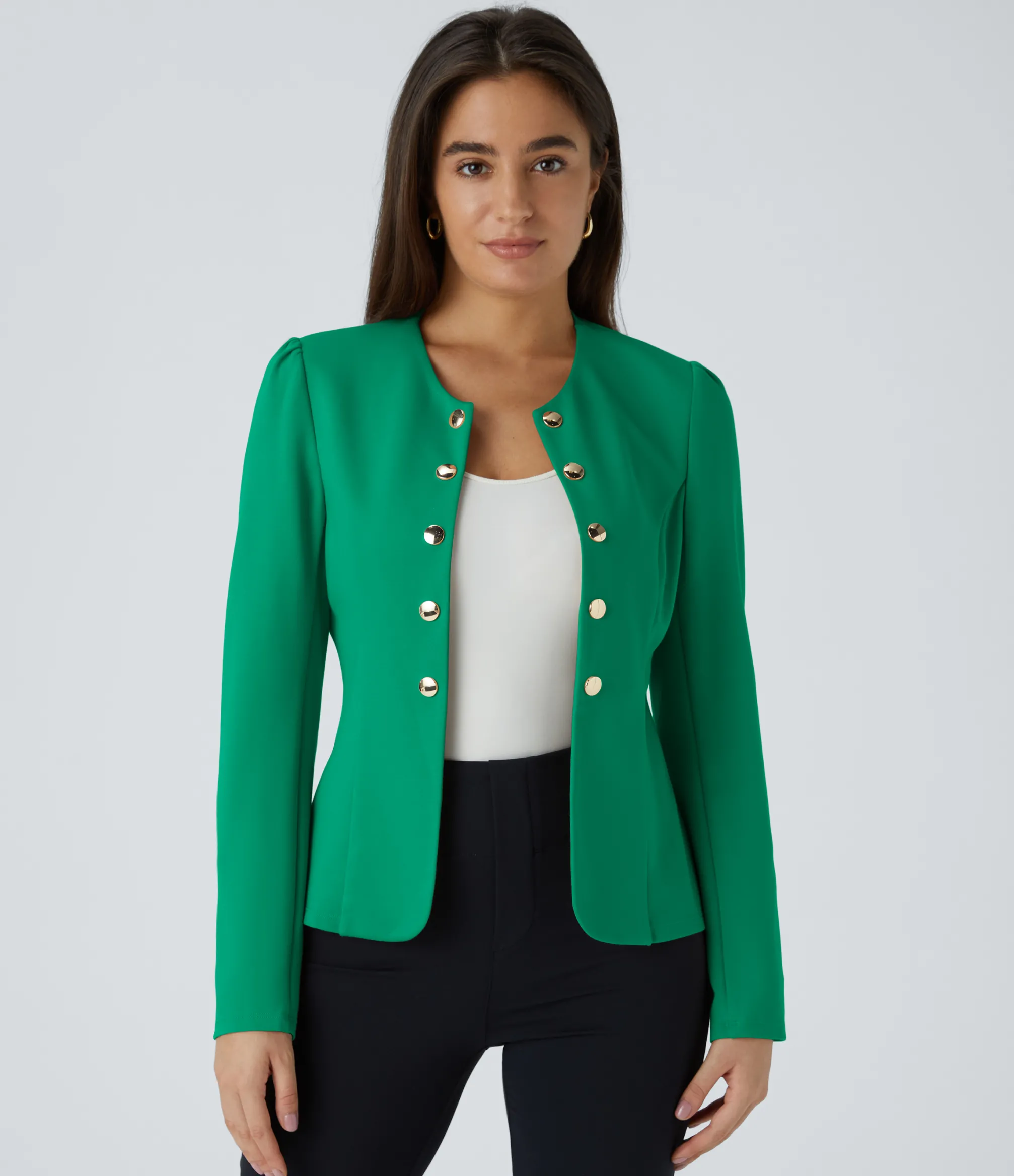 Work Tops|Jackets & Outerwear<HALARA Round Neck Long Sleeve Decorative Slim Work Jacket