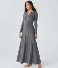 Maxi & Midi Dresses|Dresses<HALARA Round Neck Long Sleeve Flare Maxi Casual Dress