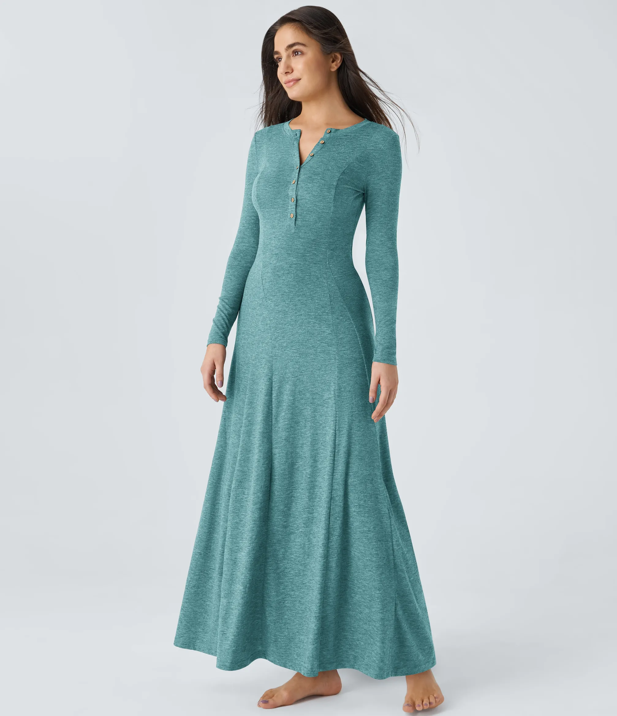 Maxi & Midi Dresses|Dresses<HALARA Round Neck Long Sleeve Flare Maxi Casual Dress