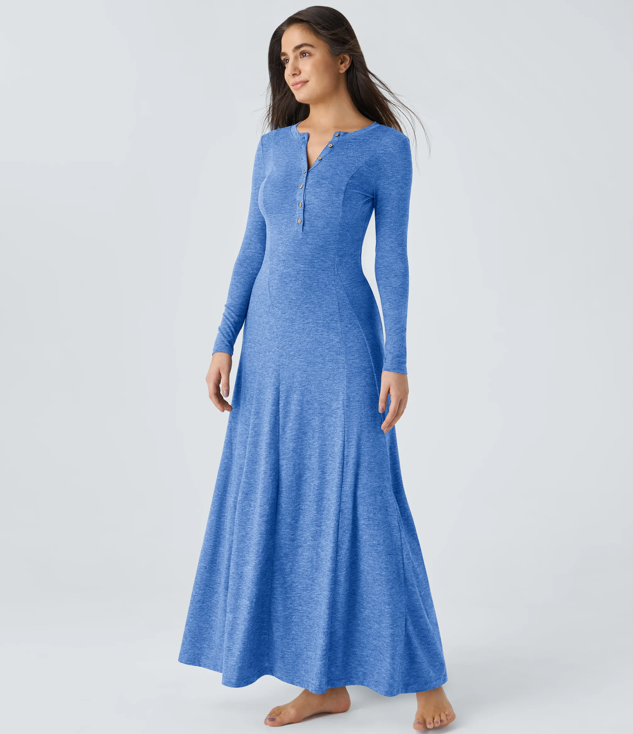 Maxi & Midi Dresses|Dresses<HALARA Round Neck Long Sleeve Flare Maxi Casual Dress