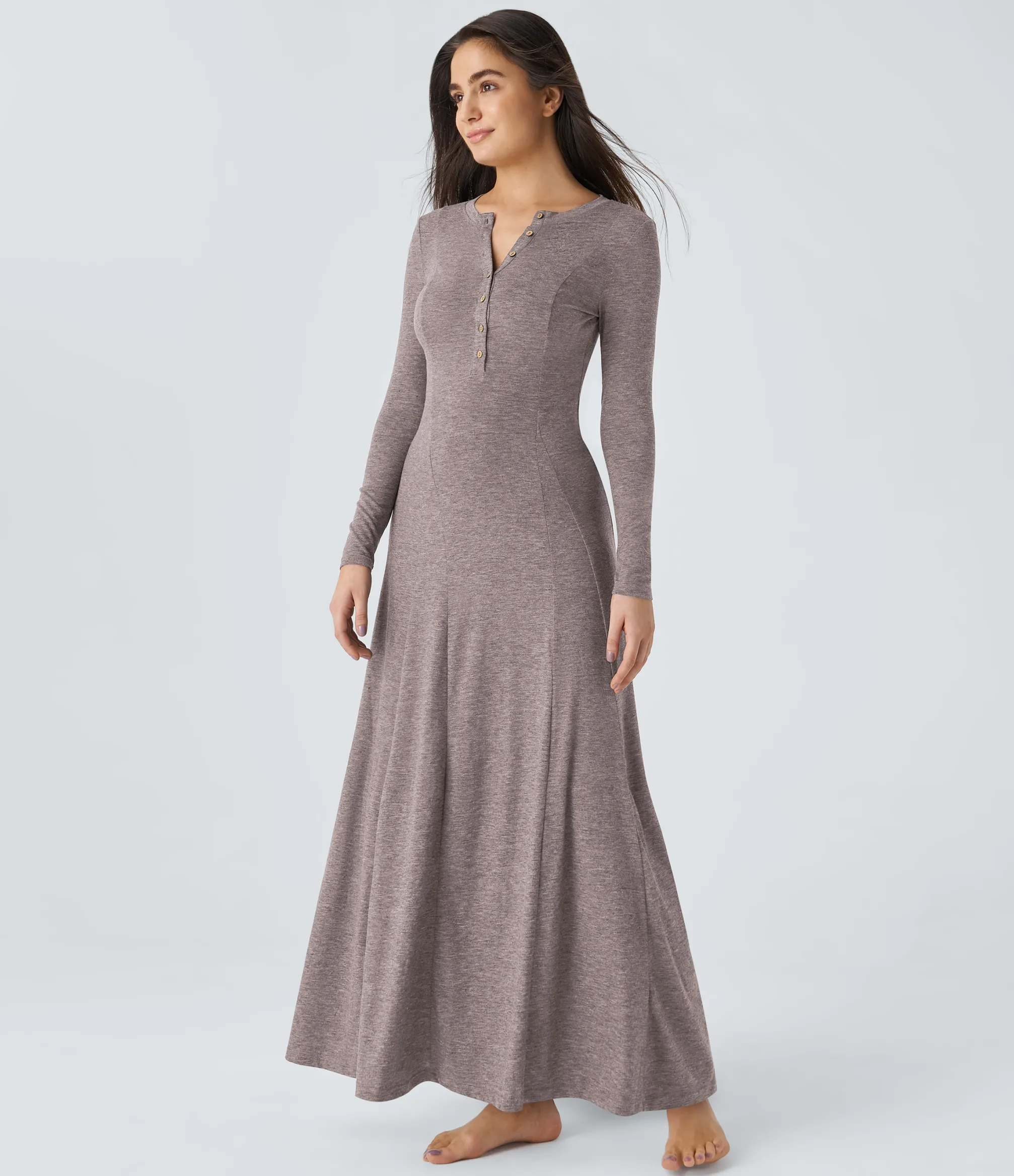 Maxi & Midi Dresses|Dresses<HALARA Round Neck Long Sleeve Flare Maxi Casual Dress