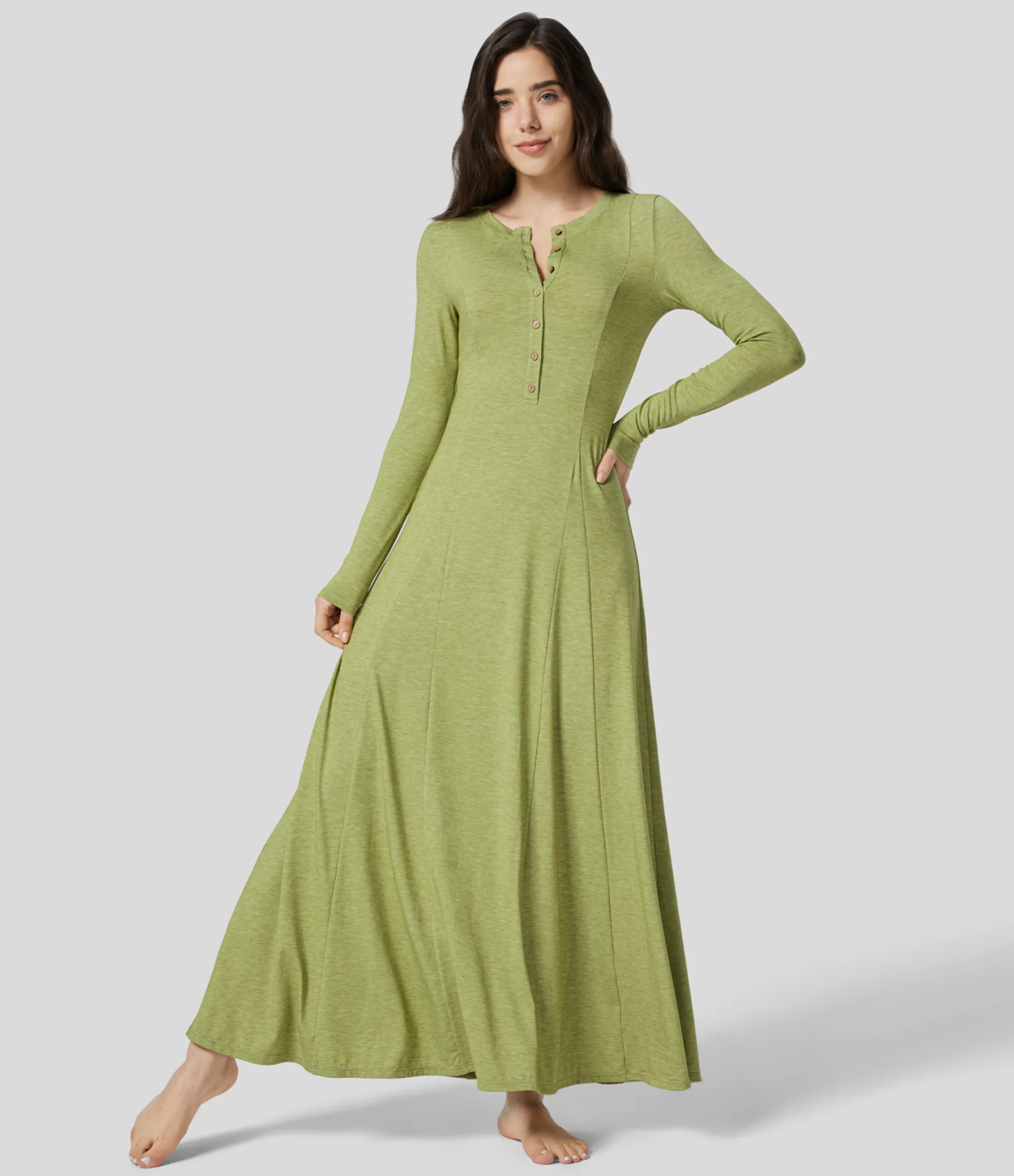 Maxi & Midi Dresses|Dresses<HALARA Round Neck Long Sleeve Flare Maxi Casual Dress