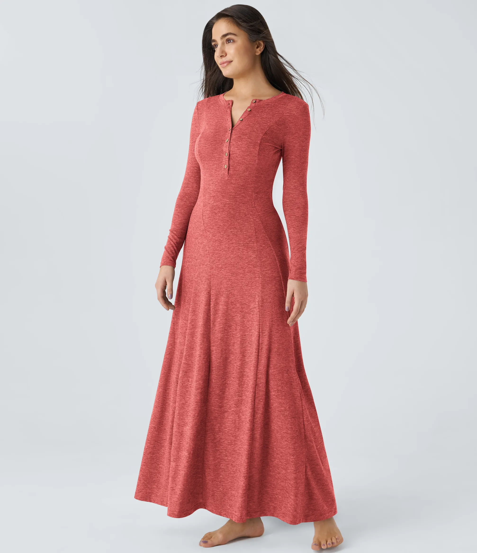 Maxi & Midi Dresses|Dresses<HALARA Round Neck Long Sleeve Flare Maxi Casual Dress