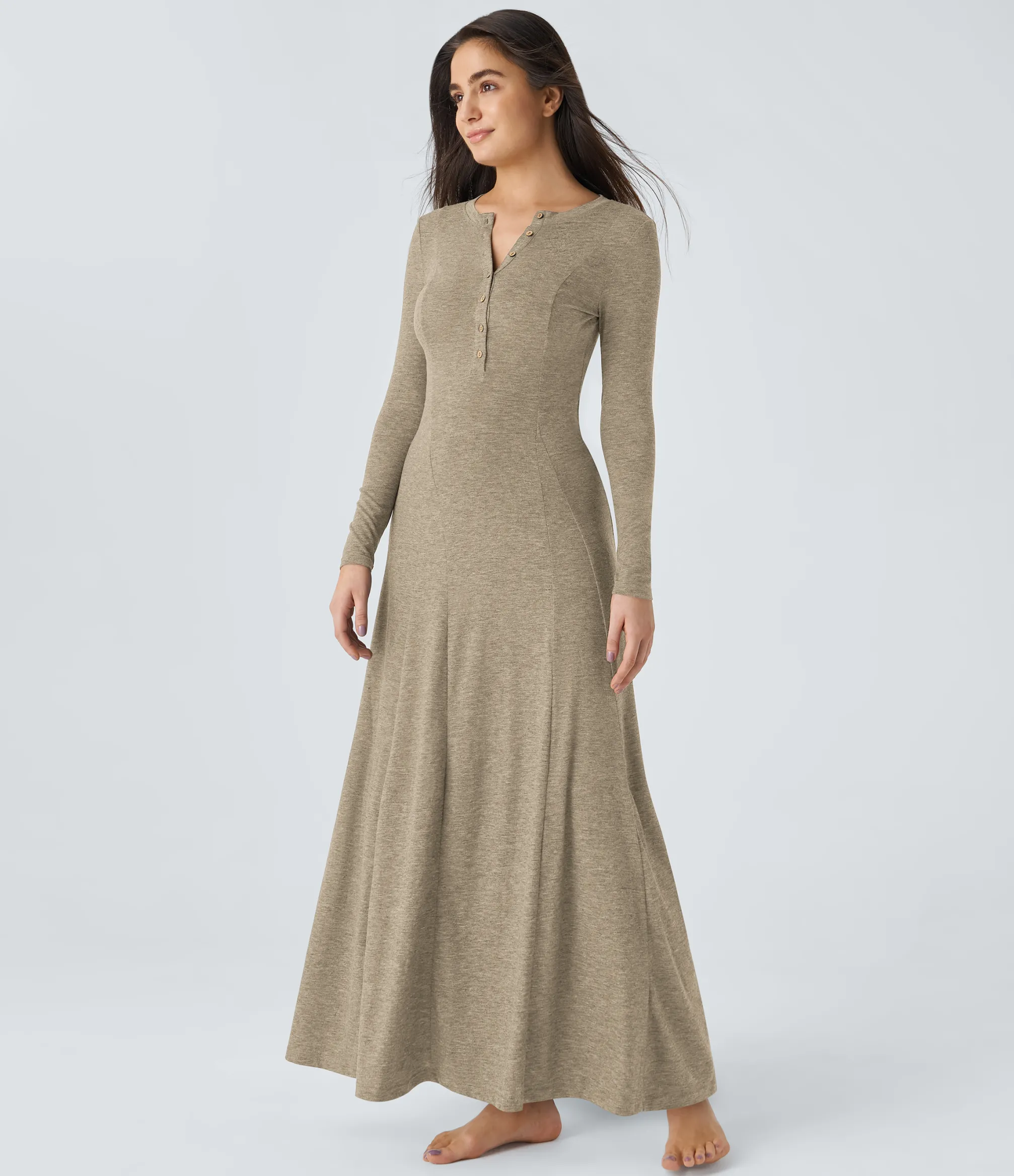 Maxi & Midi Dresses|Dresses<HALARA Round Neck Long Sleeve Flare Maxi Casual Dress