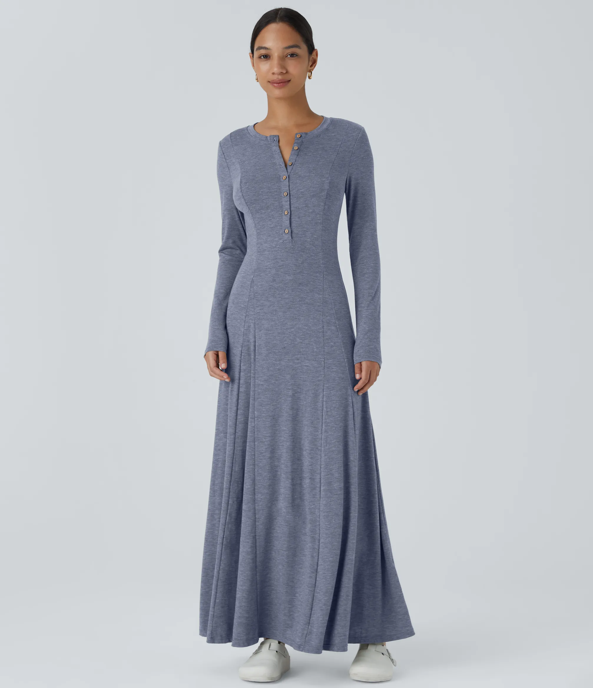 Maxi & Midi Dresses|Dresses<HALARA Round Neck Long Sleeve Flare Maxi Casual Dress
