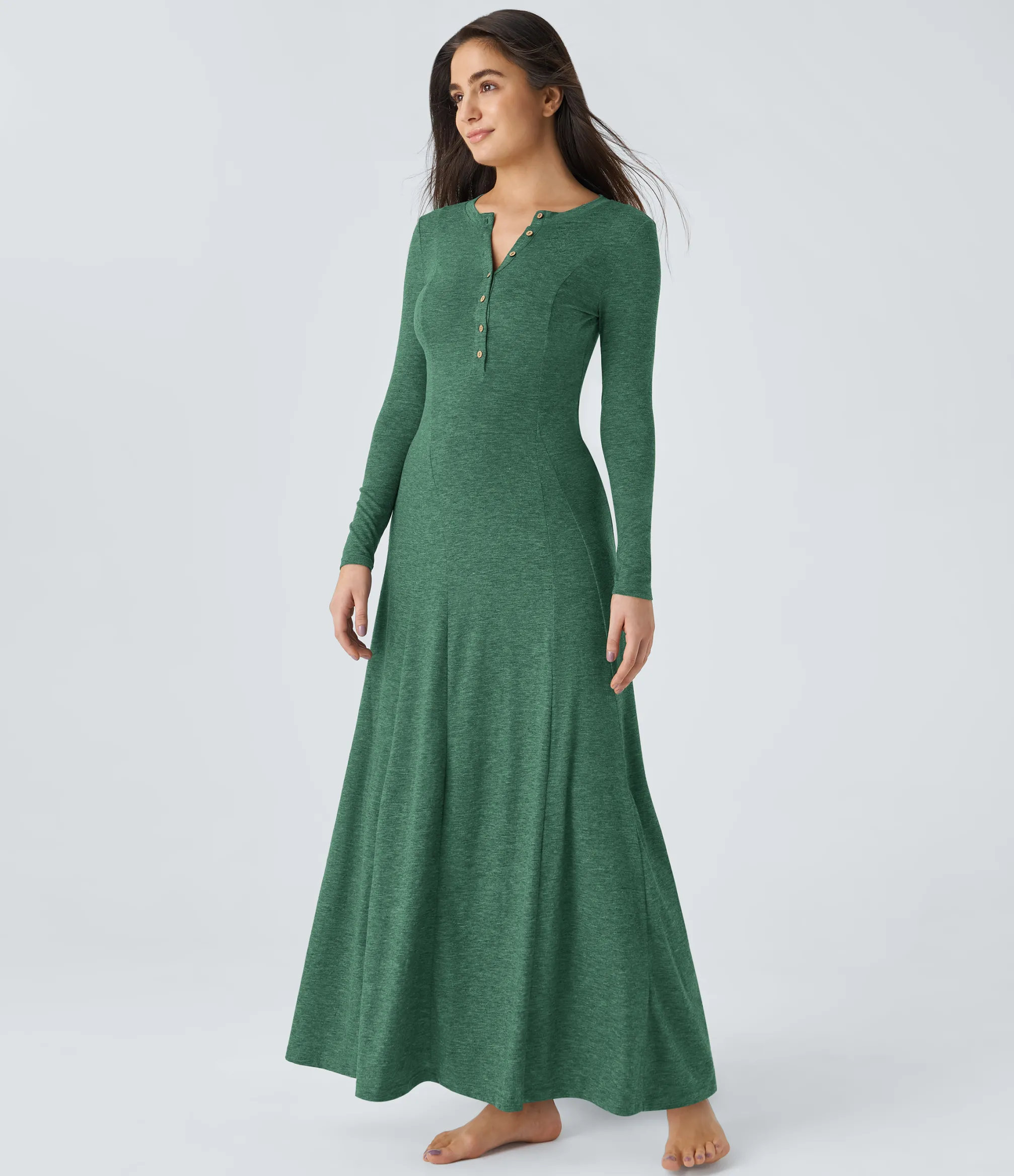 Maxi & Midi Dresses|Dresses<HALARA Round Neck Long Sleeve Flare Maxi Casual Dress