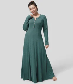 Plus Size<HALARA Round Neck Long Sleeve Flare Maxi Casual Plus Size Dress
