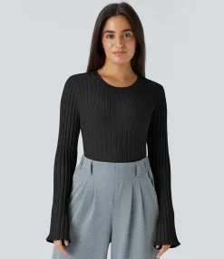 Sweaters<HALARA Round Neck Long Sleeve Frill Casual Sweater