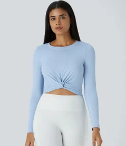 Yoga Tops|Sports Tops<HALARA Round Neck Long Sleeve Hem Slim Cropped Yoga Sports Top