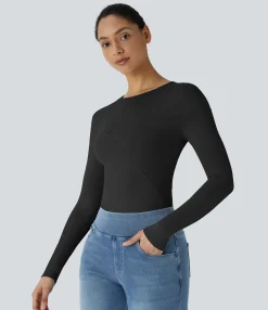 Casual Tops<HALARA Round Neck Long Sleeve Plain Skinny Casual Top