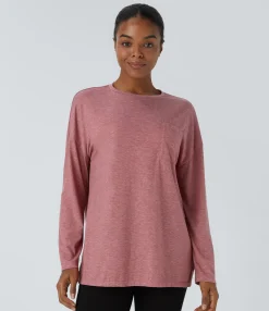 Casual Tops<HALARA Round Neck Long Sleeve Pocket Hem Relax Casual Top