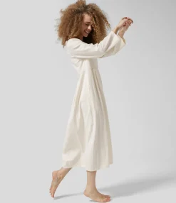 Dresses|Maxi & Midi Dresses<HALARA Round Neck Long Sleeve Pocket Solid Relaxed Midi Casual Linen-Feel Dress