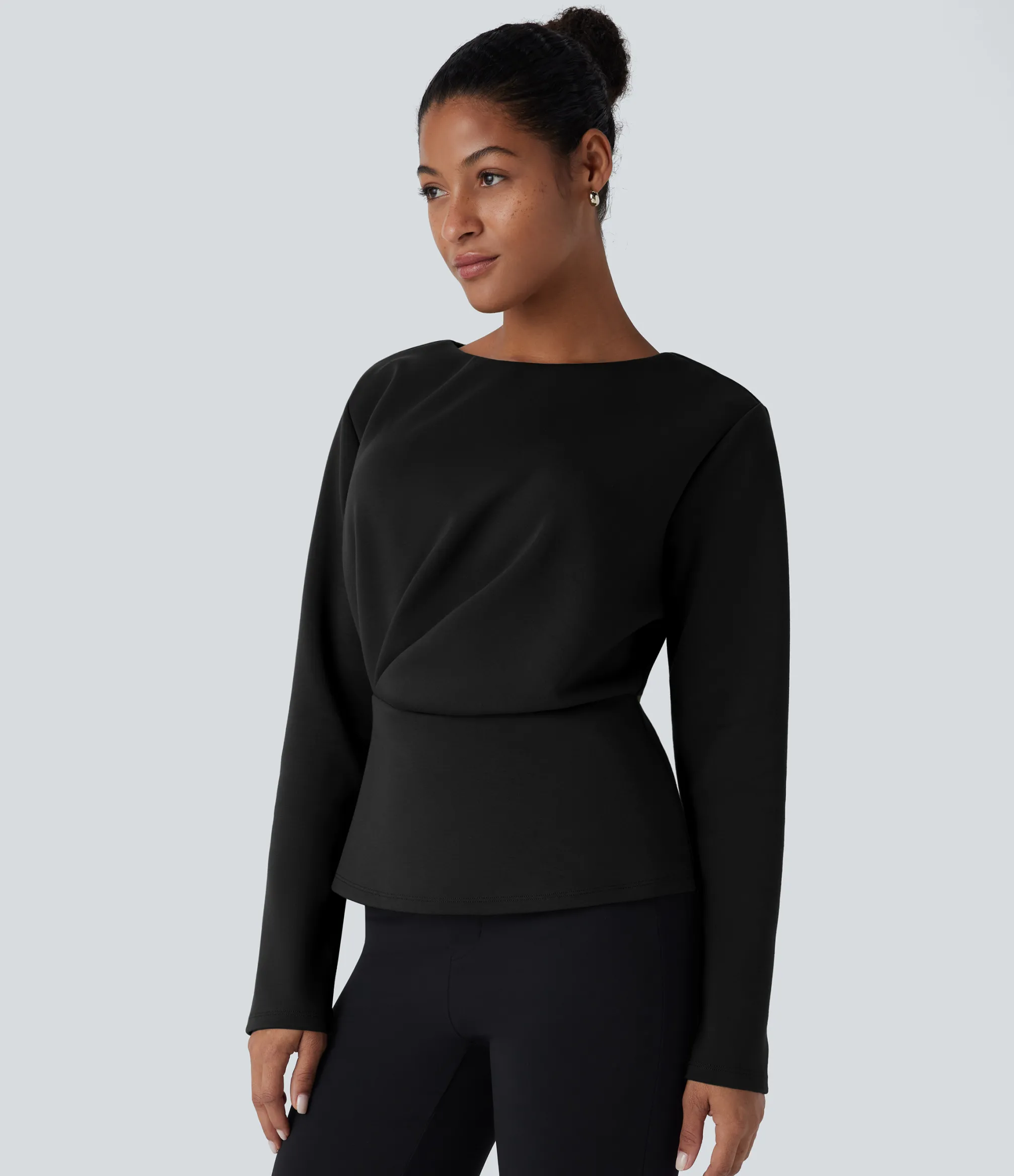 Work Tops<HALARA Round Neck Long Sleeve Relaxed Work Top