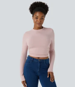Casual Tops<HALARA Round Neck Long Sleeve Ruched Skinny Cropped Casual Top