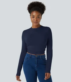 Casual Tops<HALARA Round Neck Long Sleeve Ruched Skinny Cropped Casual Top