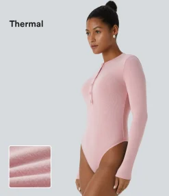 Work Tops|Bodysuits<HALARA Round Neck Long Sleeve Skinny Thermal Work Bodysuit
