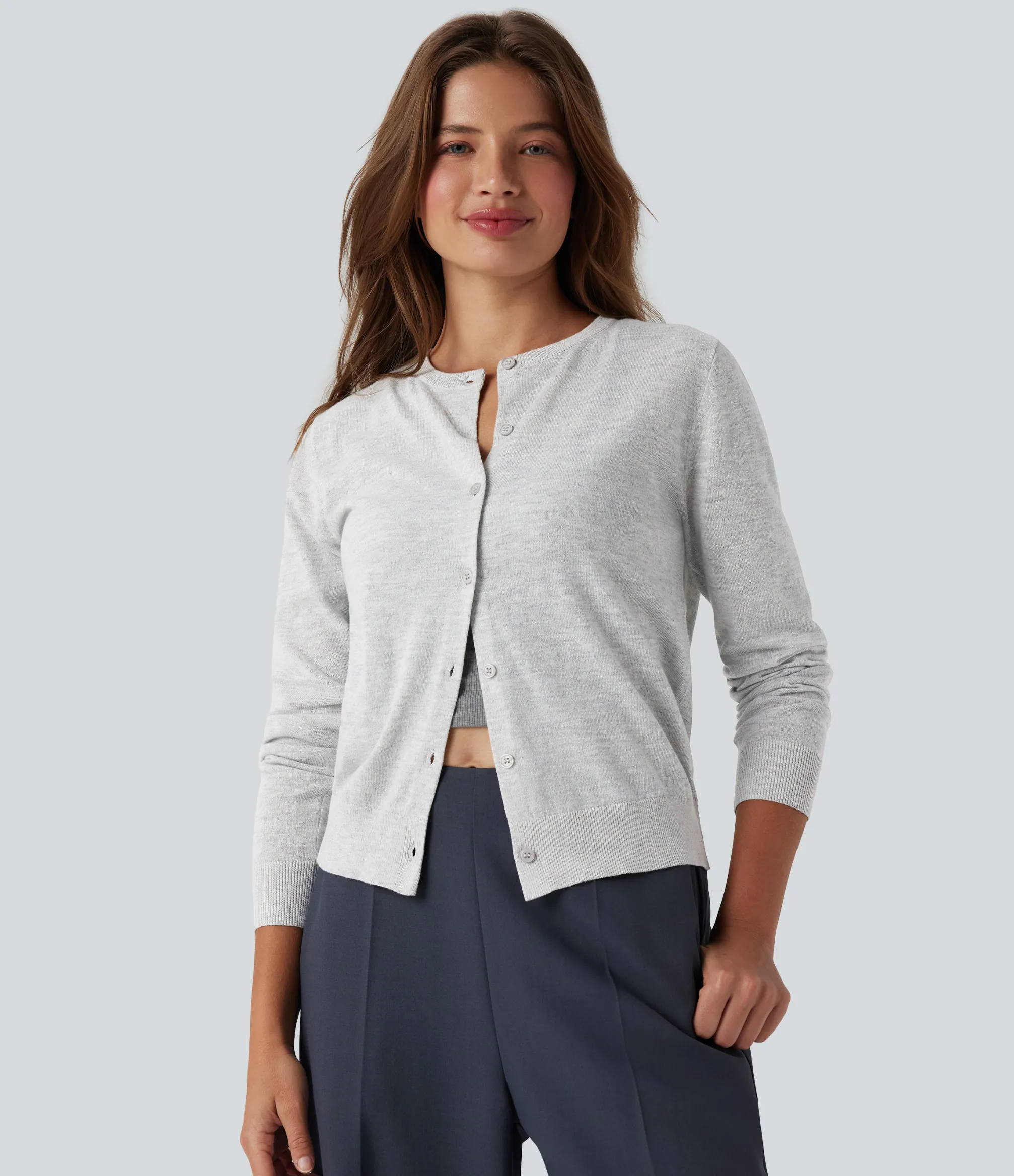 Sweaters<HALARA Round Neck Long Sleeve Work Wool Cardigan