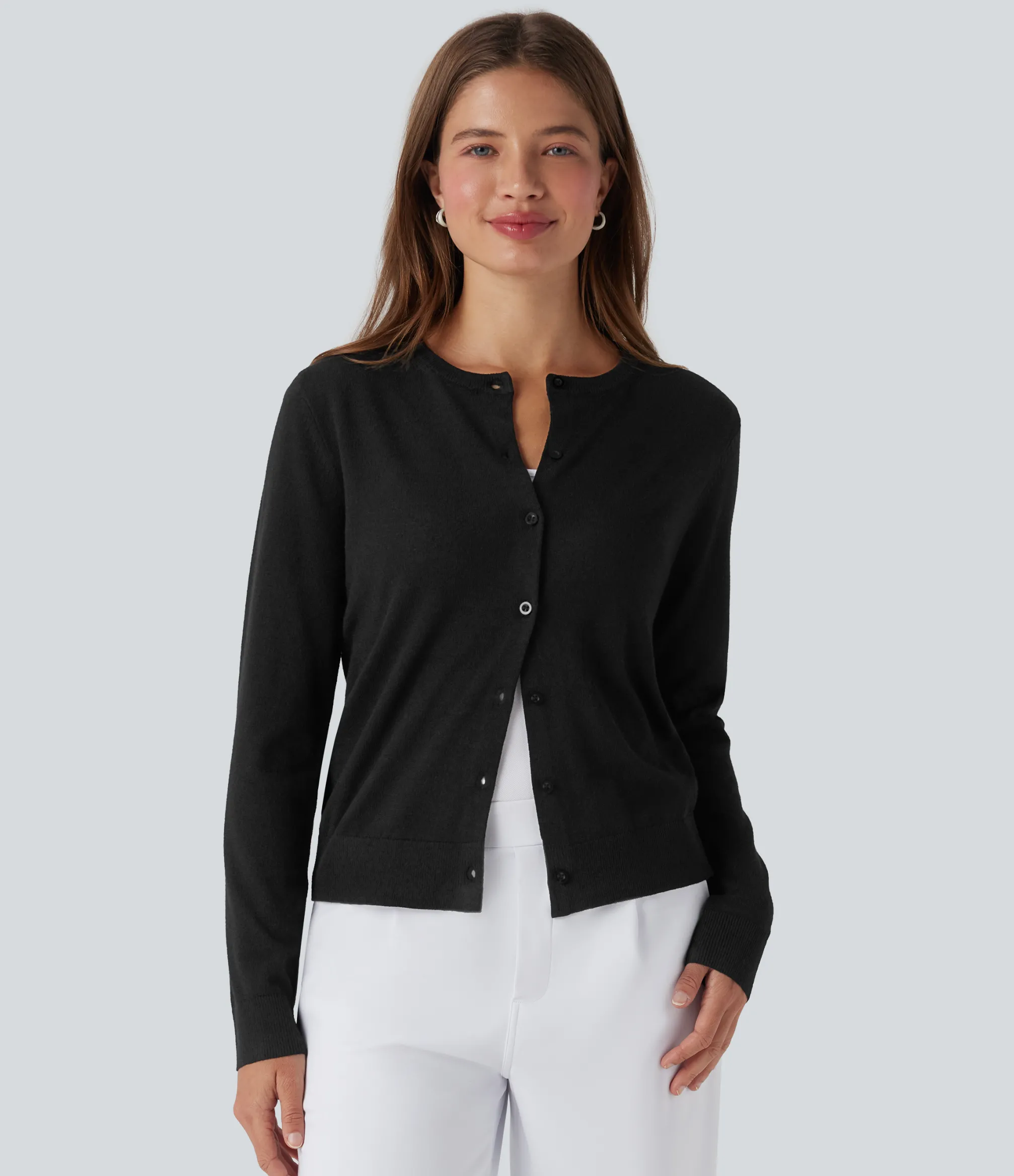 Sweaters<HALARA Round Neck Long Sleeve Work Wool Cardigan