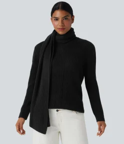 Sweaters<HALARA Round Neck Long Sleeve Work Sweater with Scarf