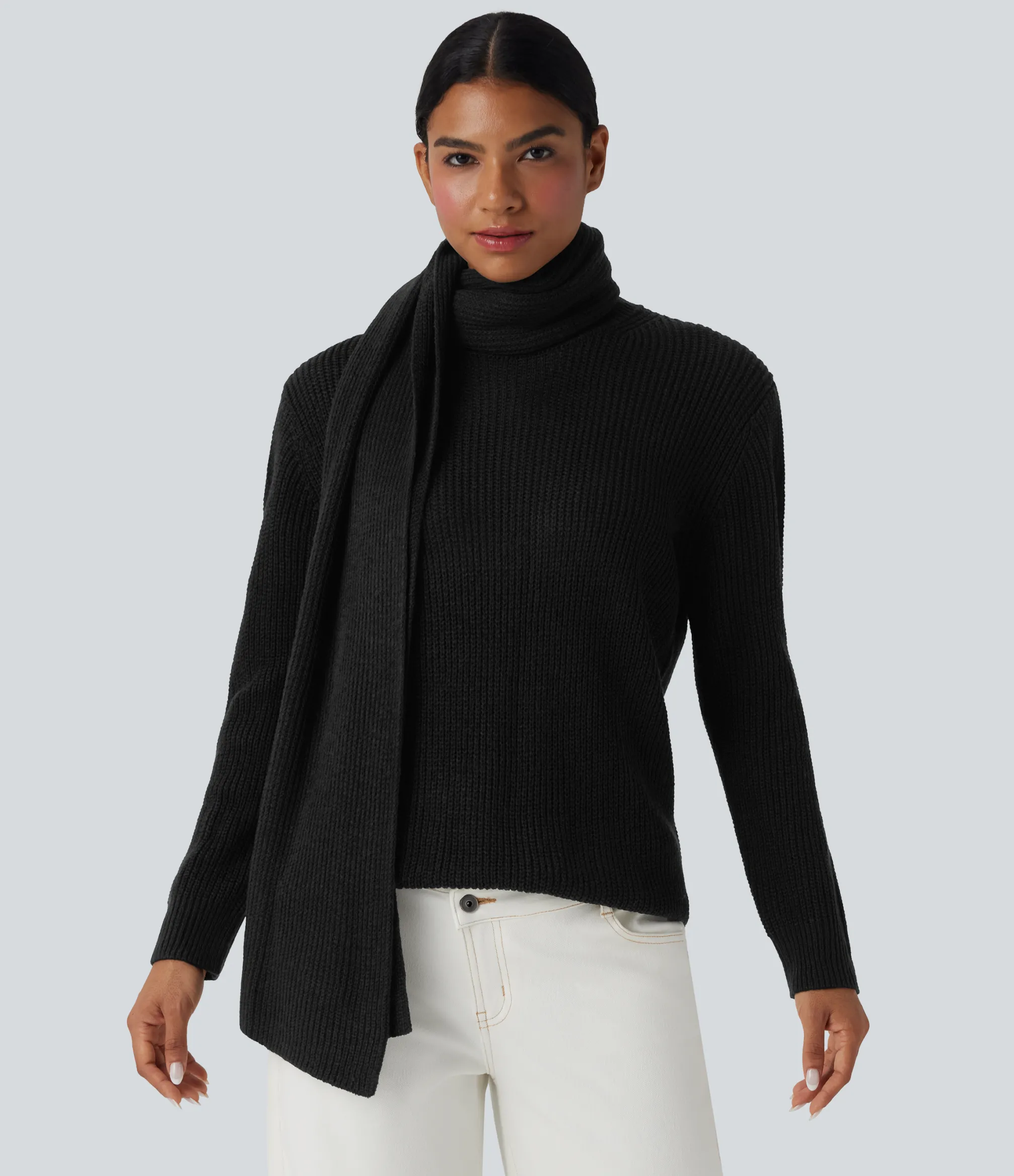 Sweaters<HALARA Round Neck Long Sleeve Work Sweater with Scarf
