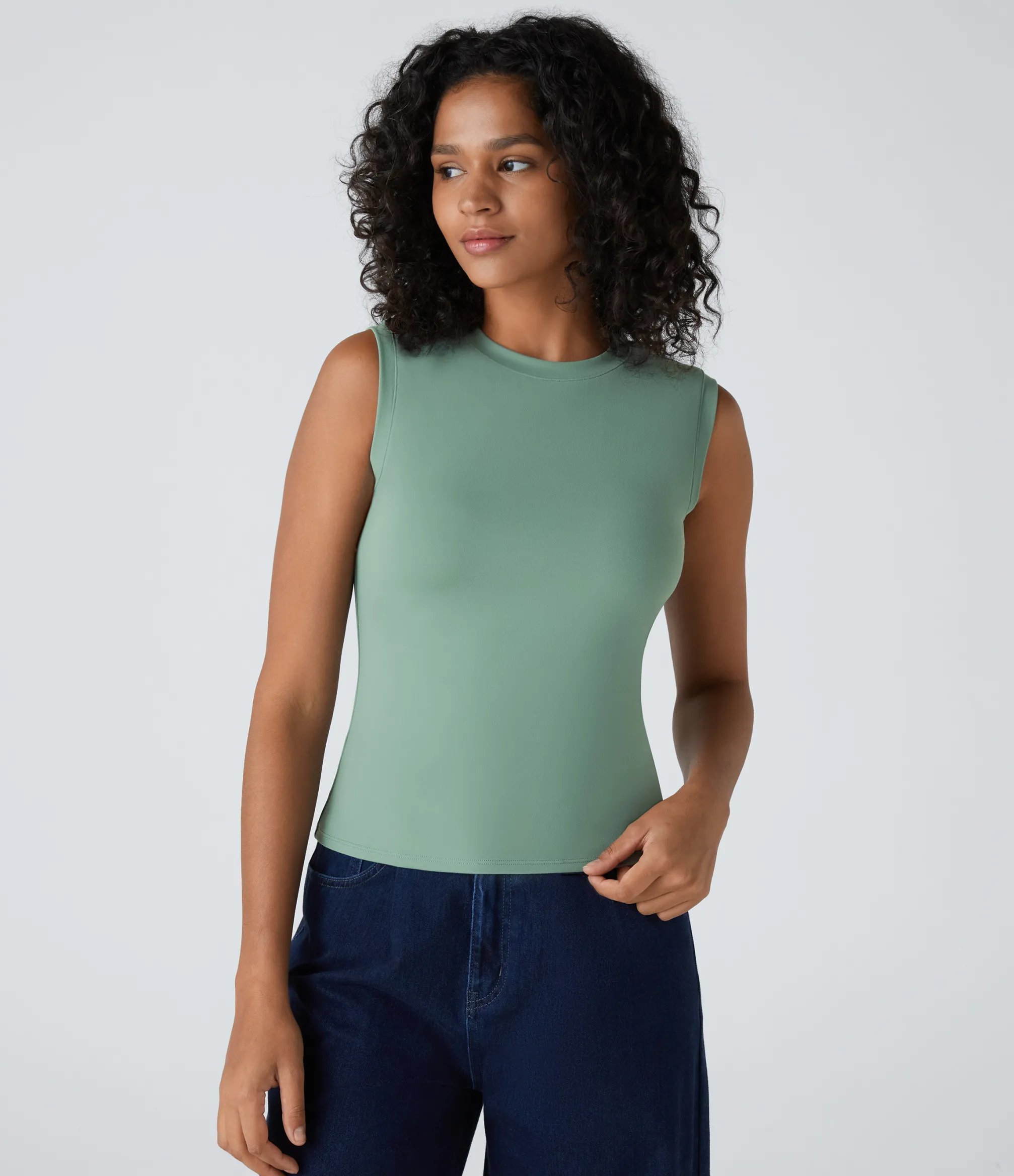 Casual Tops|Tank Tops & Camis<HALARA Round Neck Plain Skinny Casual Tank Top