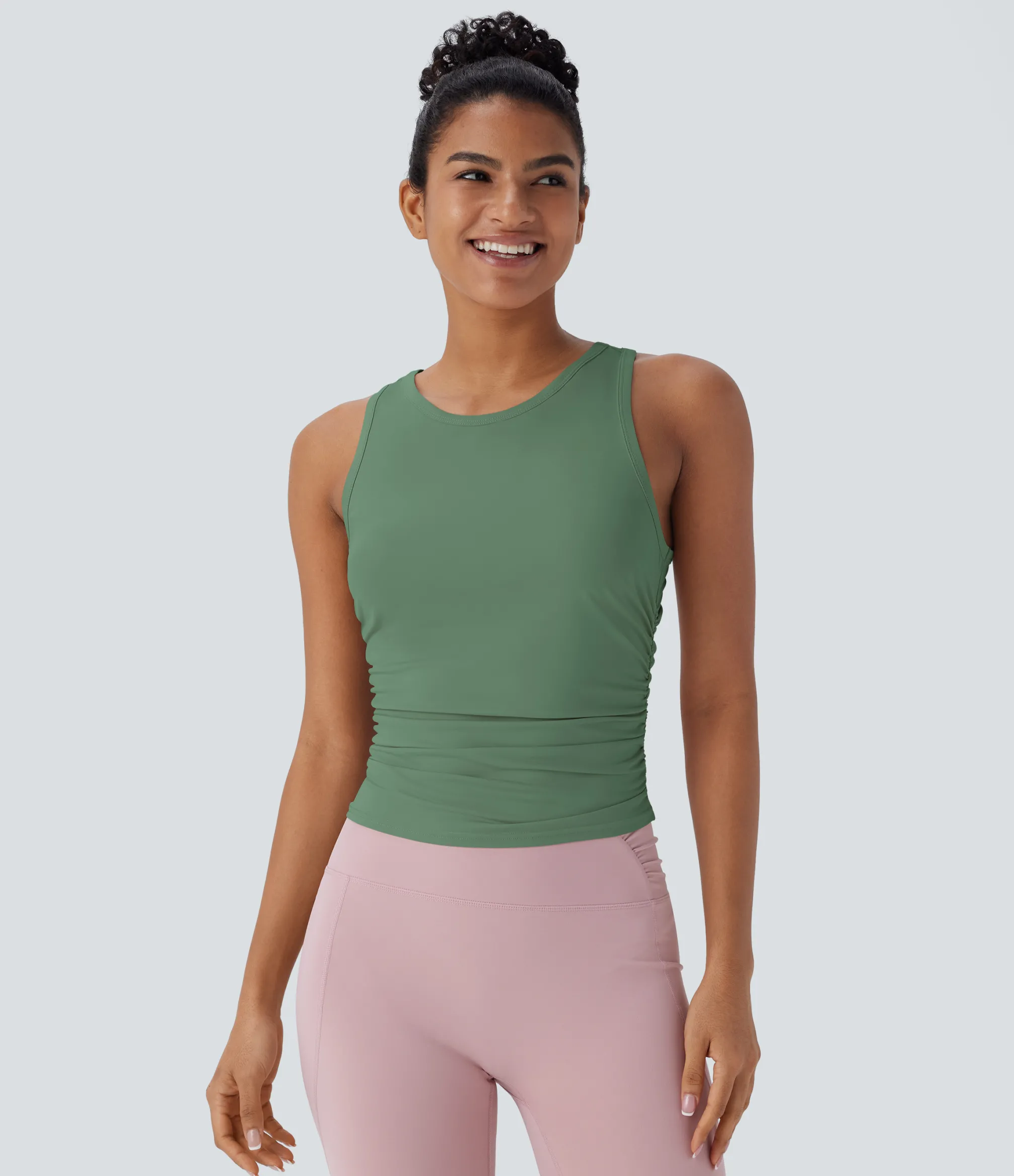 Yoga Tops|Tank Tops & Camis<HALARA Round Neck Racerback Ruched Yoga Tank Top