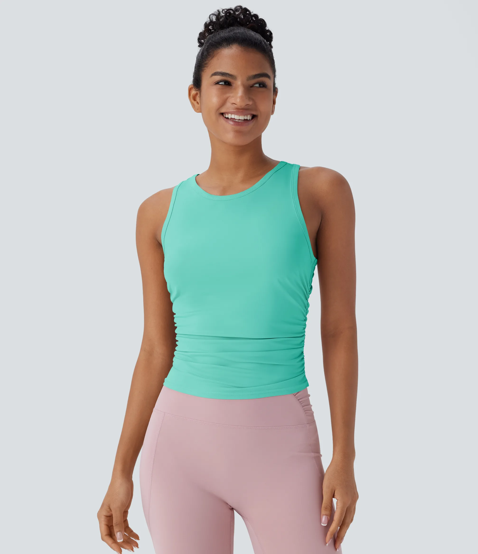 Yoga Tops|Tank Tops & Camis<HALARA Round Neck Racerback Ruched Yoga Tank Top
