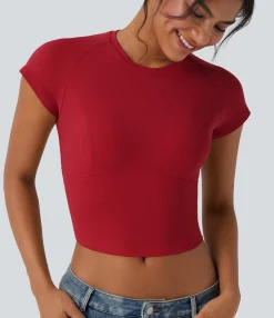 Casual Tops<HALARA Round Neck Raglan Sleeve Slim Cropped Casual Top