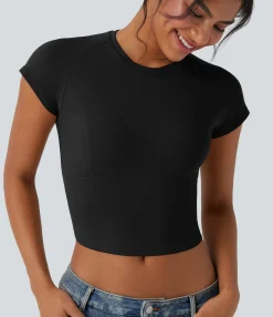 Casual Tops<HALARA Round Neck Raglan Sleeve Slim Cropped Casual Top