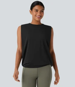 Tank Tops & Camis|Yoga Tops<HALARA Round Neck Ruched Cool Touch Yoga Tank Top-UPF50+
