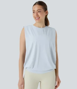 Tank Tops & Camis|Yoga Tops<HALARA Round Neck Ruched Cool Touch Yoga Tank Top-UPF50+