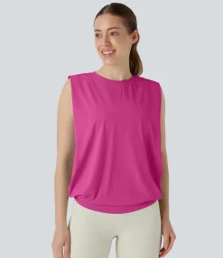 Tank Tops & Camis|Yoga Tops<HALARA Round Neck Ruched Cool Touch Yoga Tank Top-UPF50+