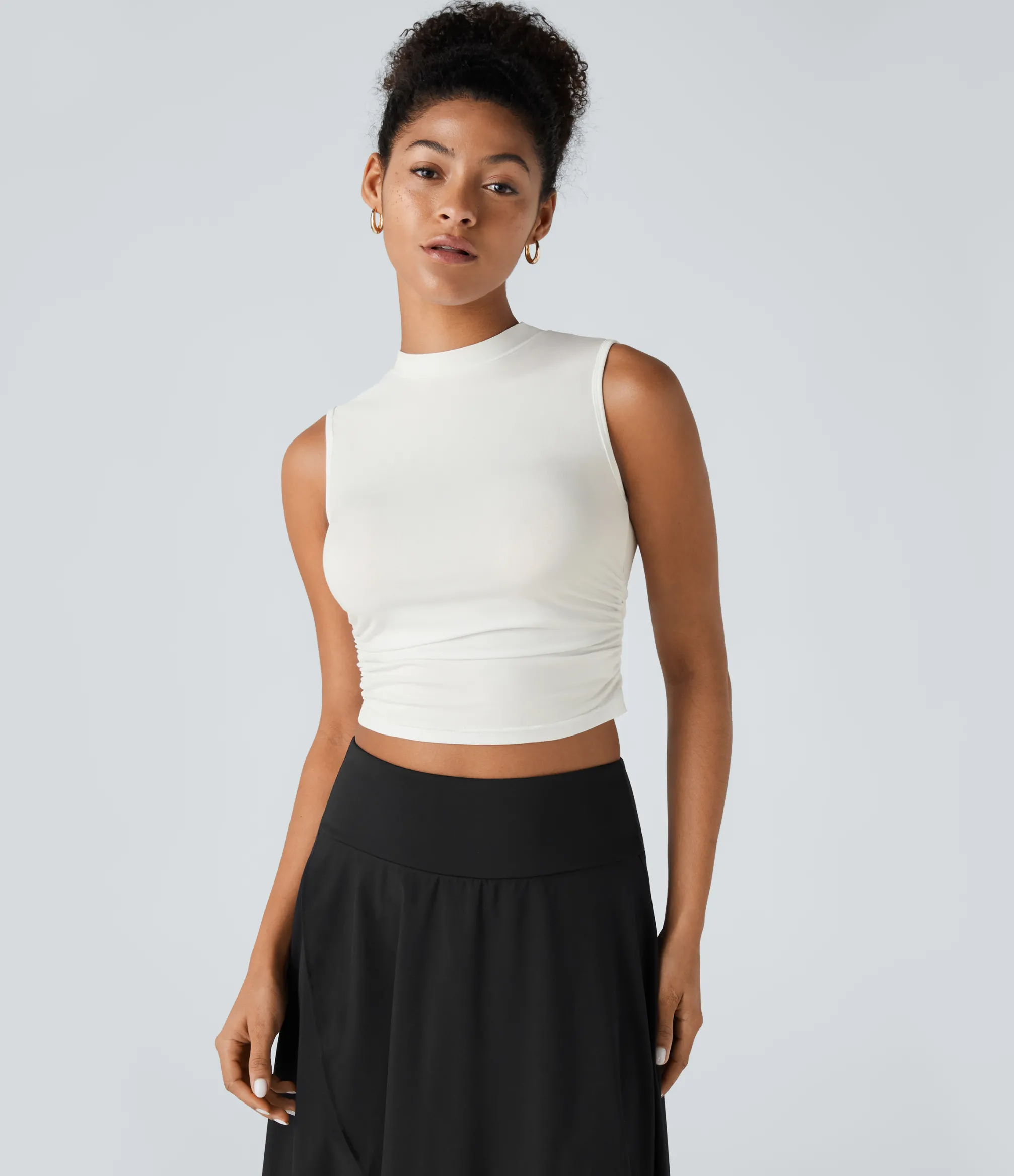 Casual Tops|Tank Tops & Camis<HALARA Round Neck Ruched Skinny Cropped Casual Tank Top