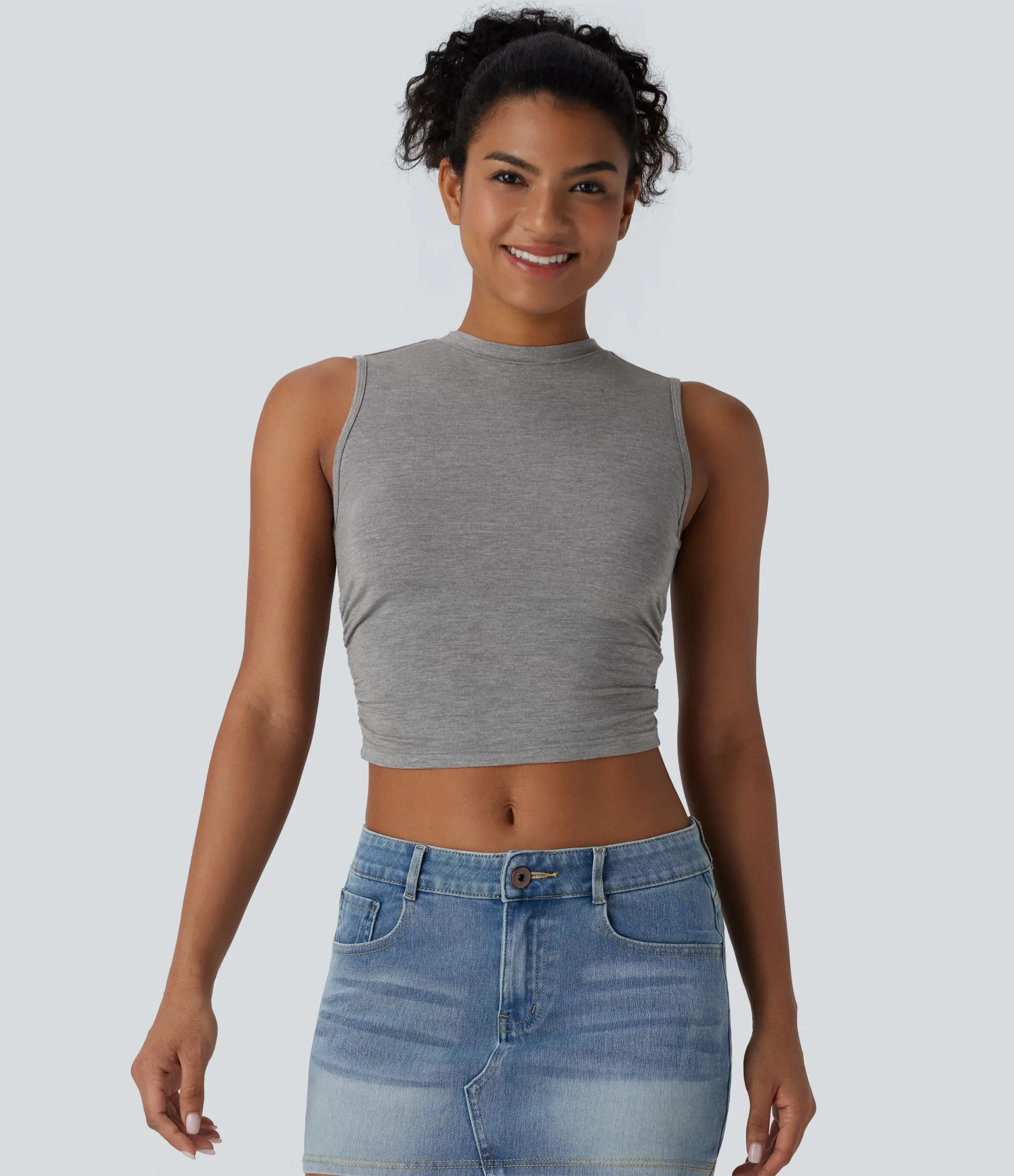 Casual Tops|Tank Tops & Camis<HALARA Round Neck Ruched Skinny Cropped Casual Tank Top